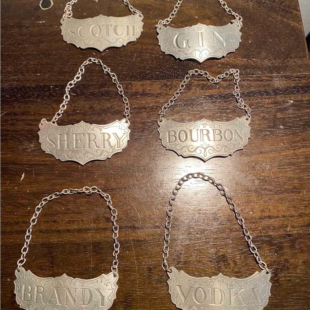 Silver Liquor Bottle Tags Set